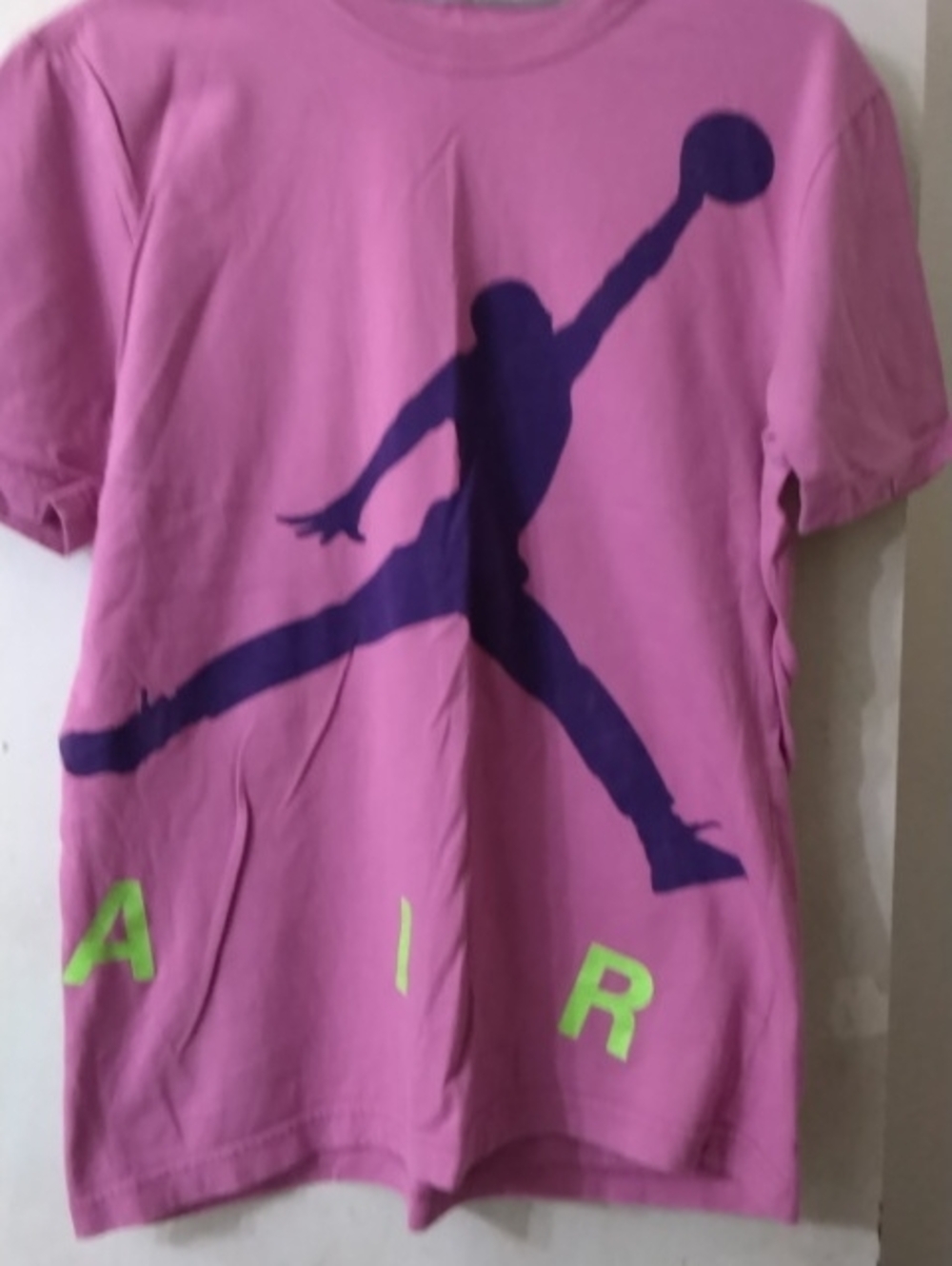 Jordan Pink Tee with Purple Jumpman and Neon Green AIR